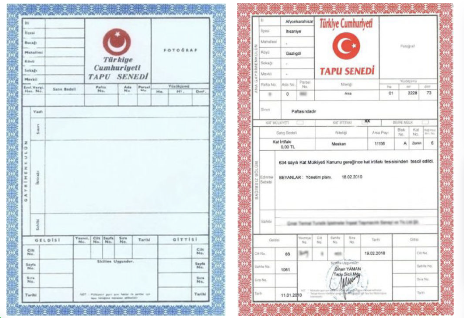 Török ingatlan tulajdonlapja